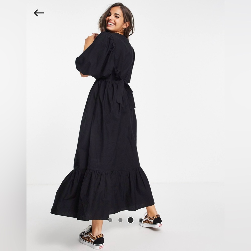 ASOS Black Midi Dress with Wrap Design and Tie Waist - Picture 2 of 10